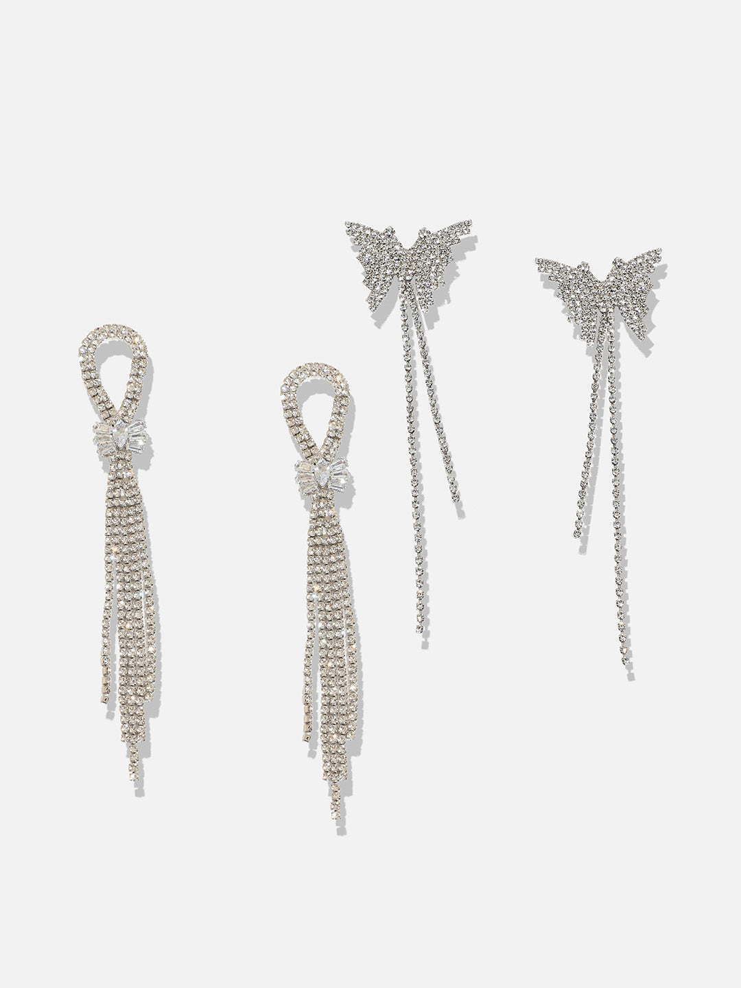 Set Of 2 Silver-Plated Contemporary Stone Studded Drop Earrings