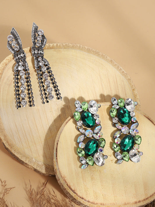 Set Of 2 Silver-Plated Contemporary Drop Earrings