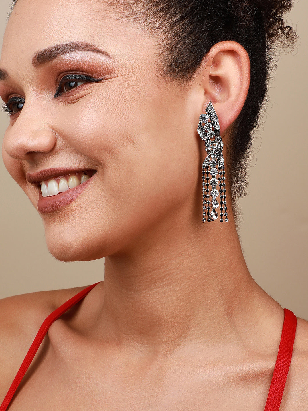 Set Of 2 Silver-Plated Contemporary Drop Earrings