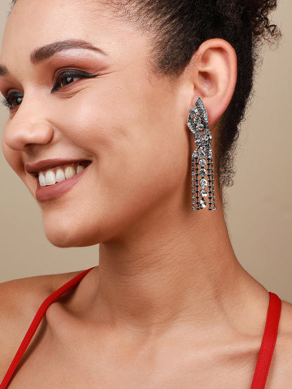 Set Of 2 Silver-Plated Contemporary Drop Earrings