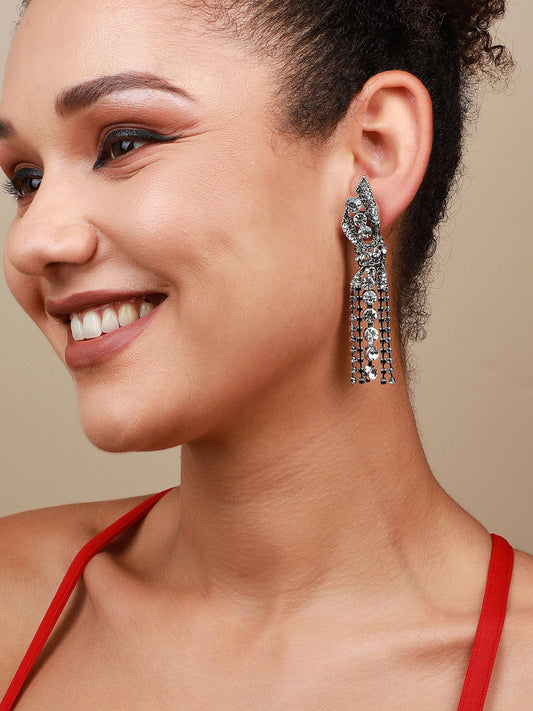 Set Of 2 Silver-Plated Contemporary Drop Earrings