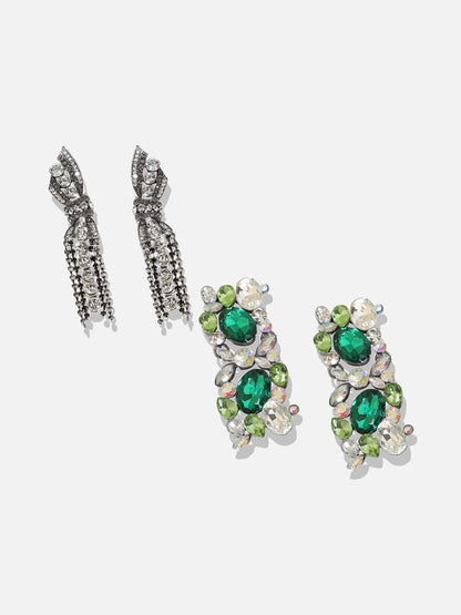 Set Of 2 Silver-Plated Contemporary Drop Earrings
