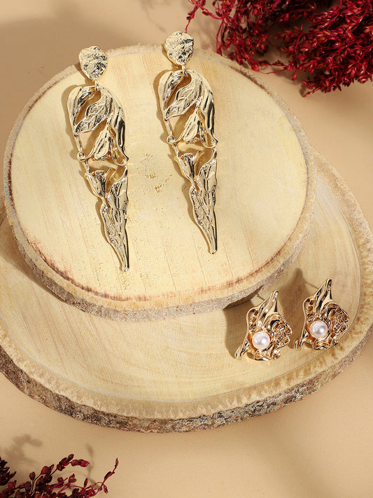 Pack Of 2 Gold-Plated Contemporary Drop Earrings