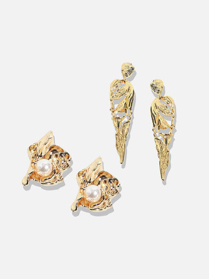 Pack Of 2 Gold-Plated Contemporary Drop Earrings