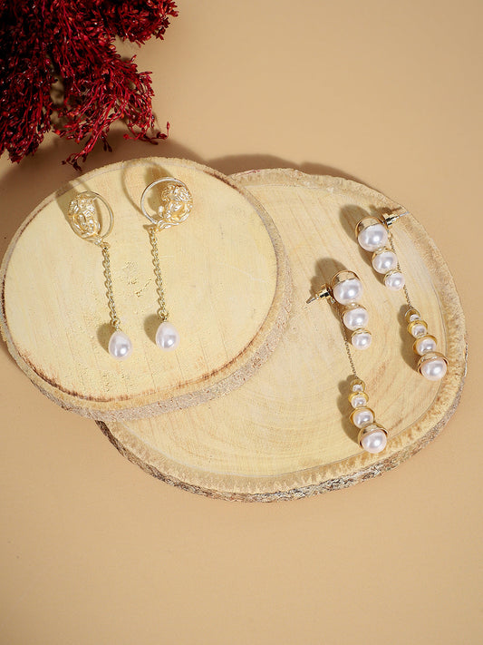 Set Of 2 Gold-Plated Contemporary Beaded Drop Earrings