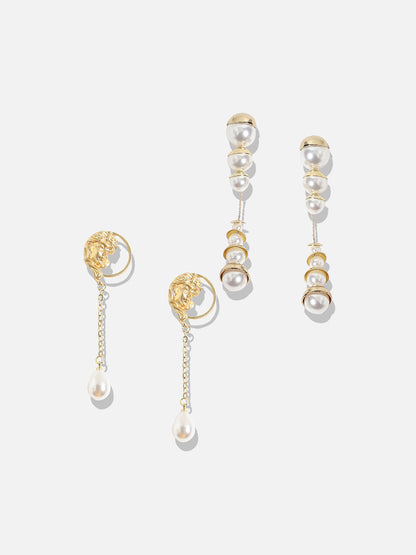 Set Of 2 Gold-Plated Contemporary Beaded Drop Earrings