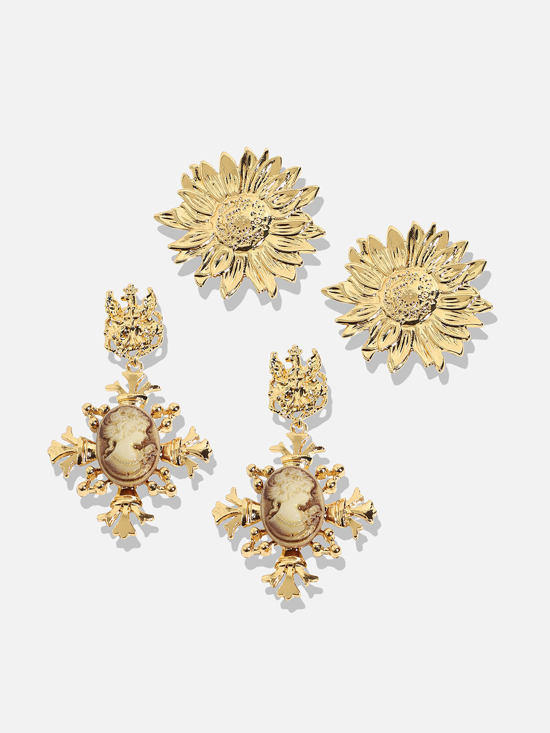 Pack Of 2 Gold-Plated Contemporary Drop Earrings