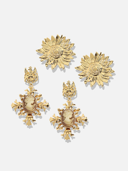 Pack Of 2 Gold-Plated Contemporary Drop Earrings