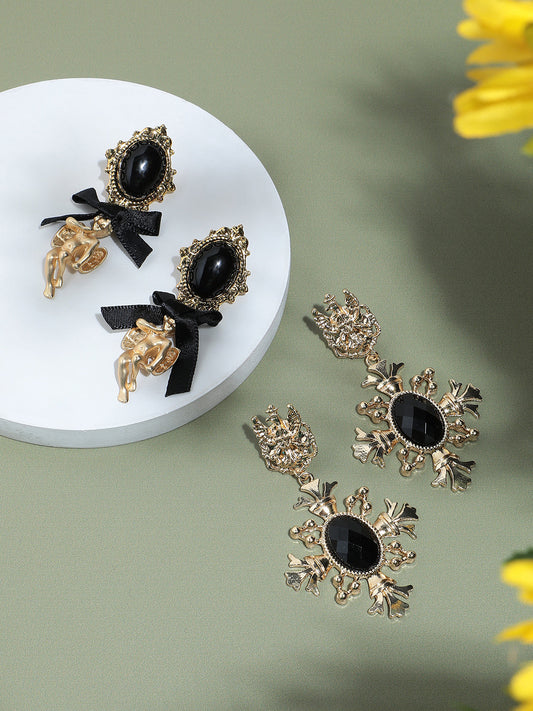 Exquisite Duet Luxe Set Of 2 Gold-Plated Contemporary Drop Earrings