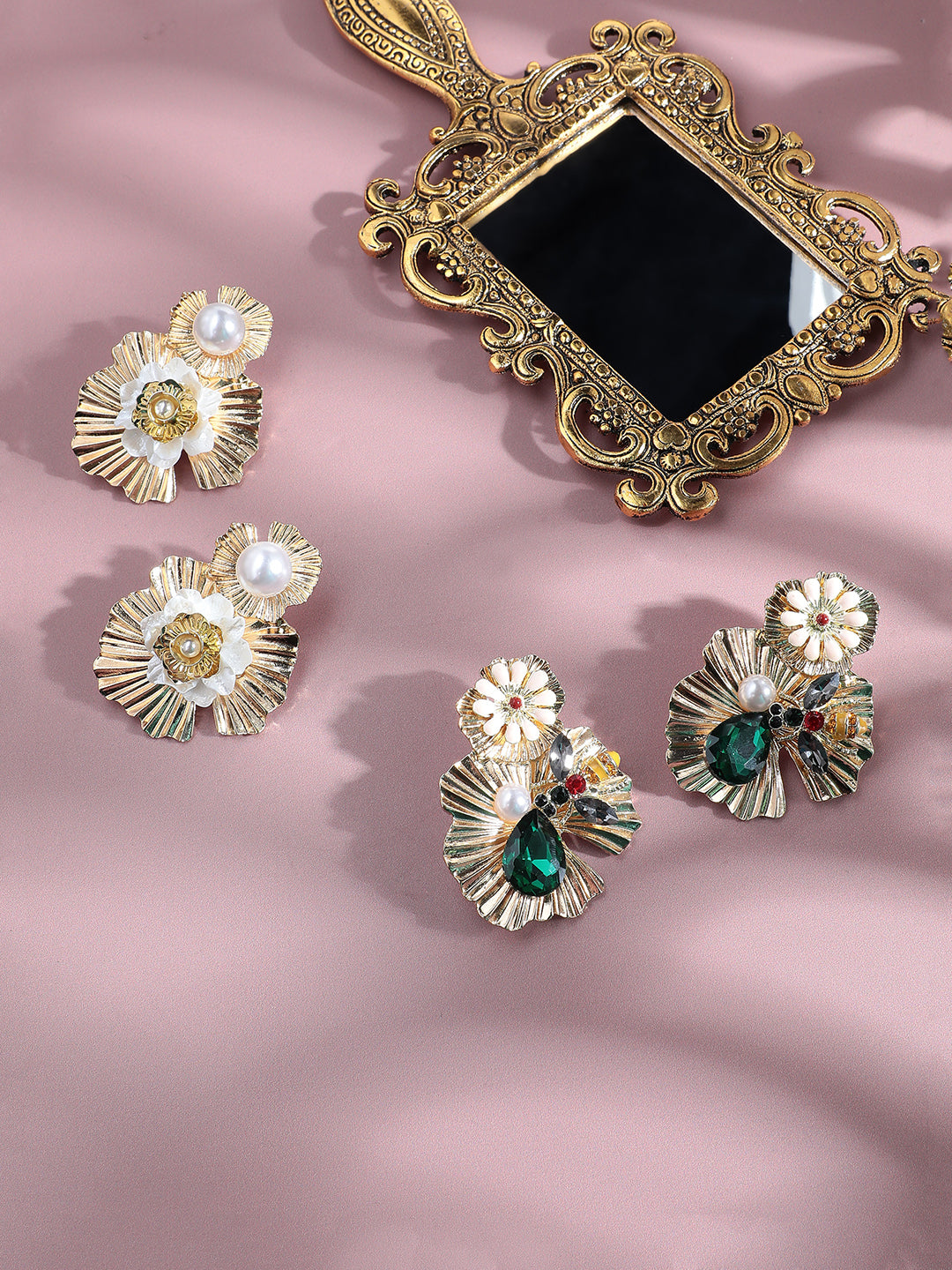 Set Of 2 Gold-Plated Contemporary Drop Earrings