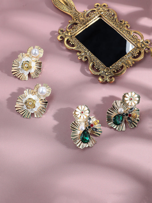 Set Of 2 Gold-Plated Contemporary Drop Earrings