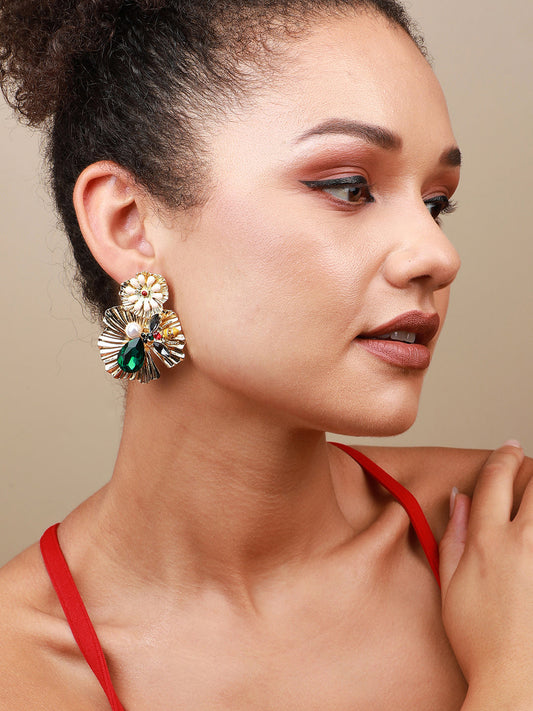 Set Of 2 Gold-Plated Contemporary Drop Earrings