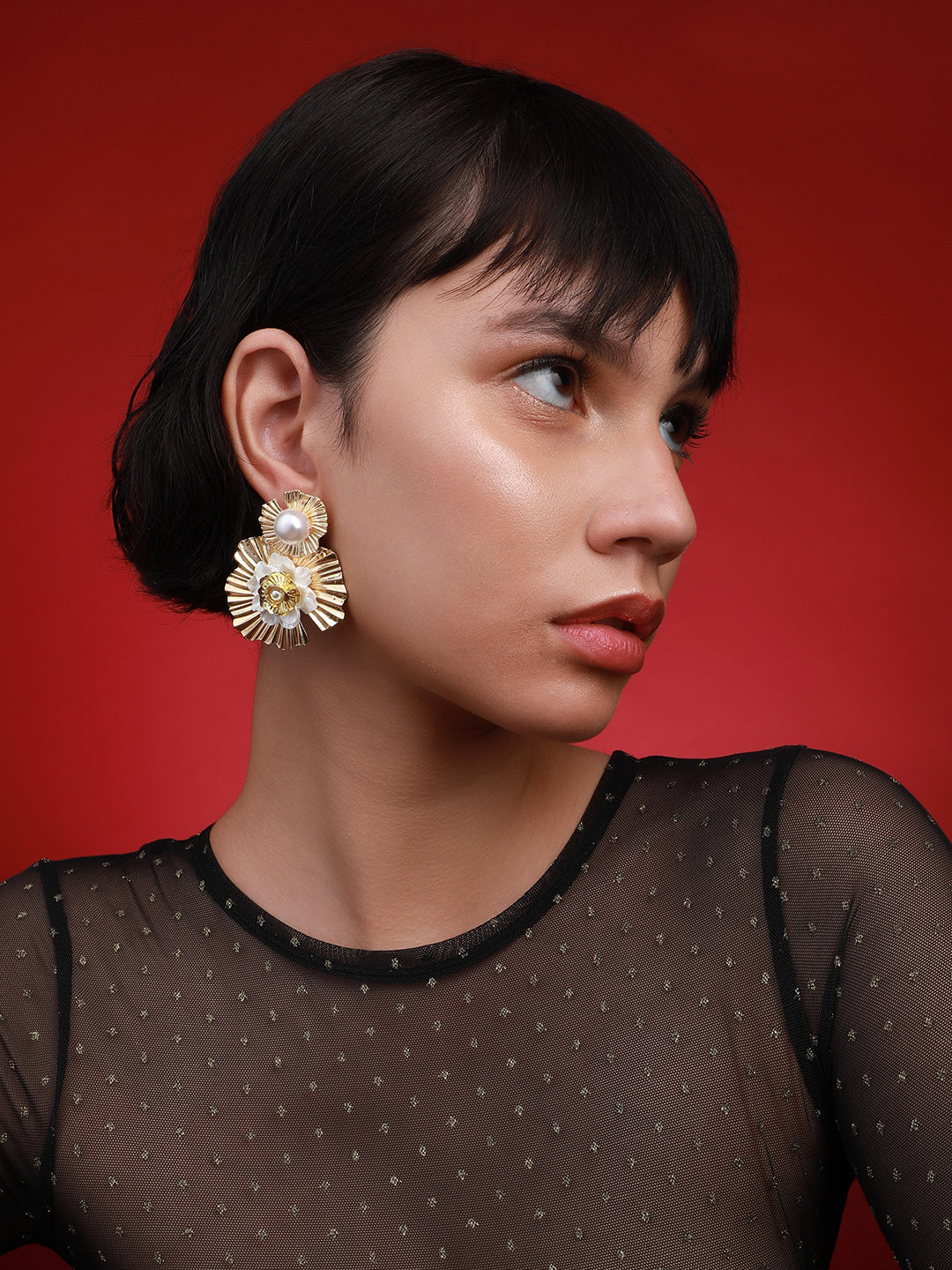Set Of 2 Gold-Plated Contemporary Drop Earrings