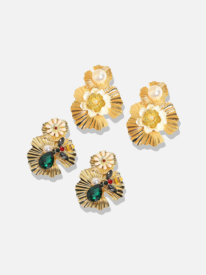 Set Of 2 Gold-Plated Contemporary Drop Earrings