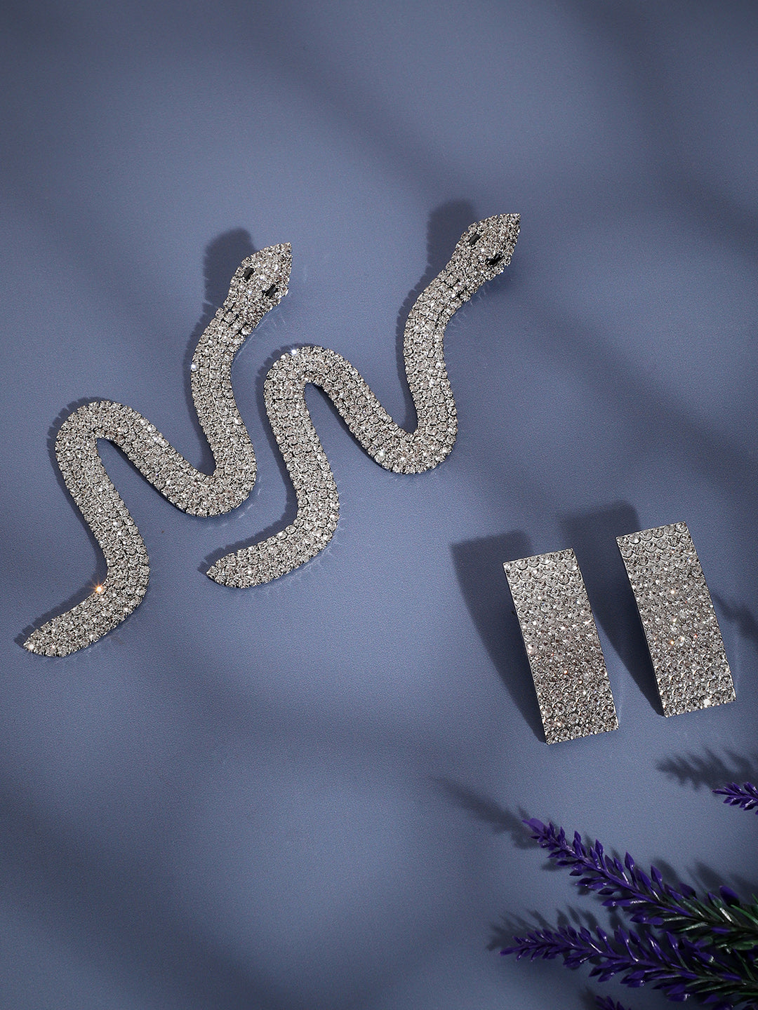 Set Of 2 Silver-Plated Contemporary Drop Earrings
