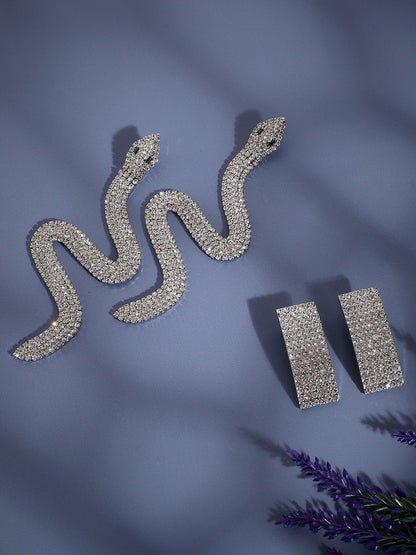 Set Of 2 Silver-Plated Contemporary Drop Earrings