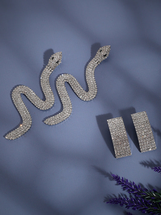 Set Of 2 Silver-Plated Contemporary Drop Earrings