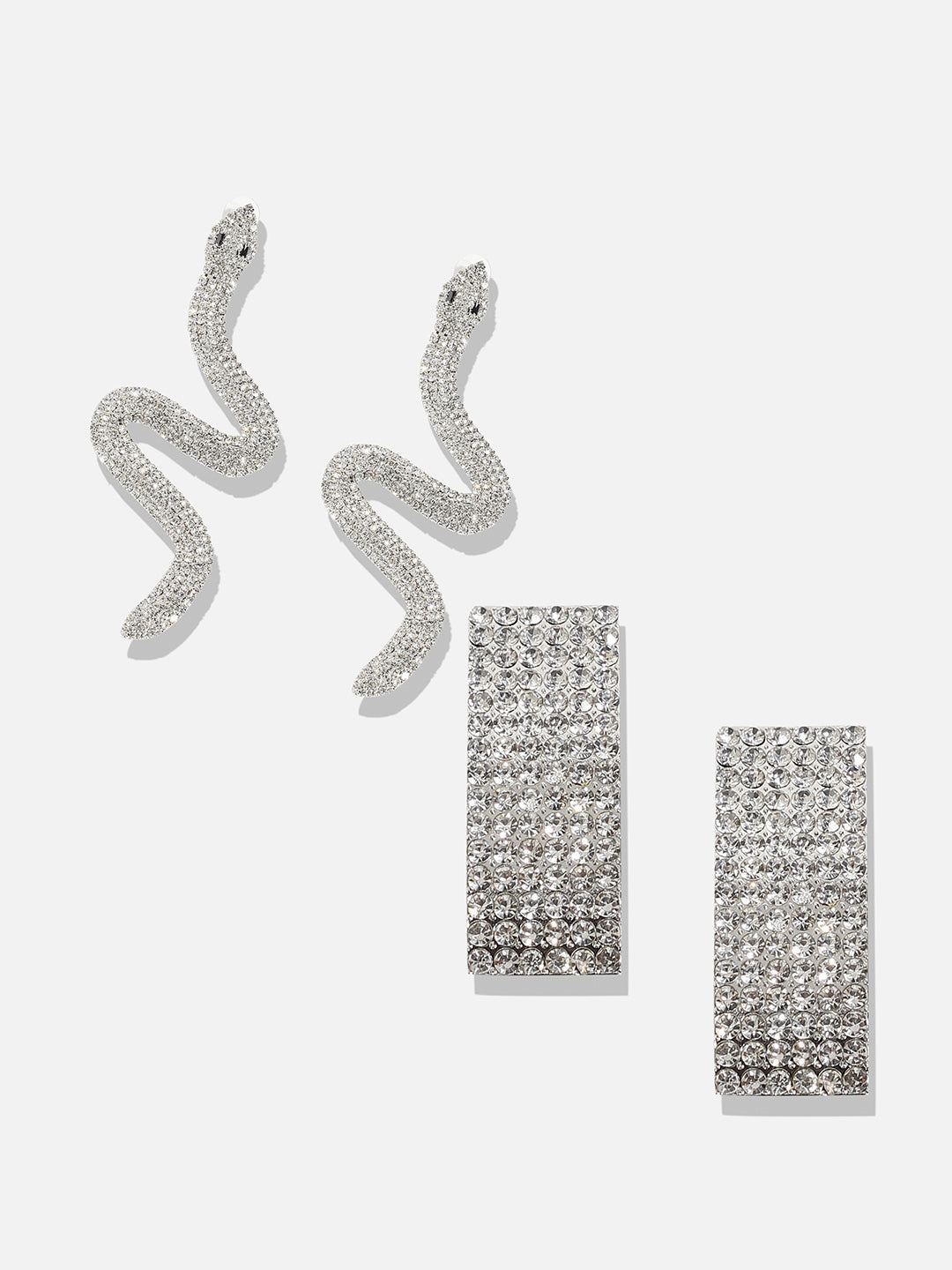 Set Of 2 Silver-Plated Contemporary Drop Earrings