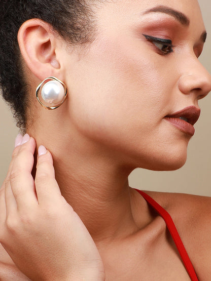 Set Of 2 Gold-Plated Contemporary Beaded Studs Earrings