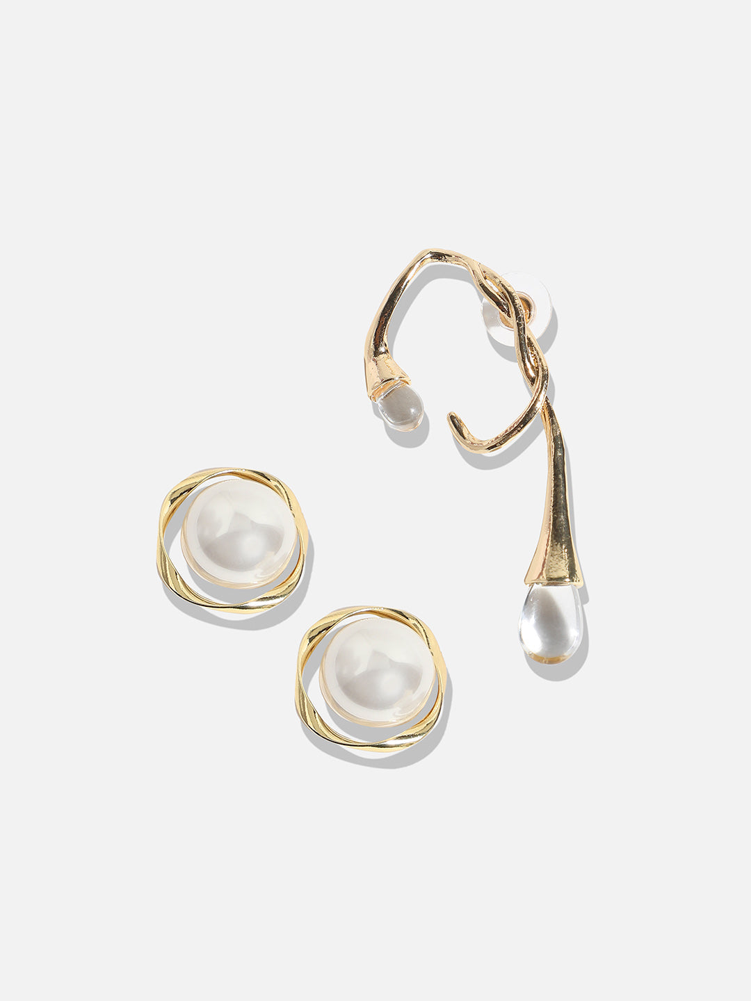 Set Of 2 Gold-Plated Contemporary Beaded Studs Earrings