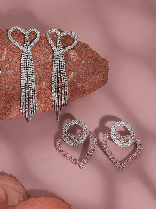 Pack of 2 Silver-Plated Contemporary Drop Earrings