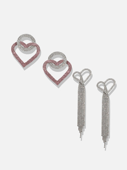 Pack of 2 Silver-Plated Contemporary Drop Earrings