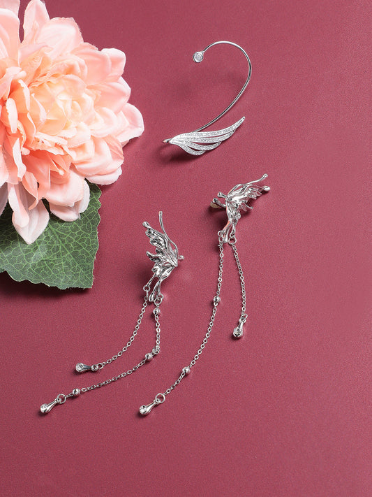 Set Of 2 Silver-Plated Contemporary Drop Earrings