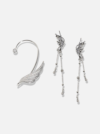 Set Of 2 Silver-Plated Contemporary Drop Earrings