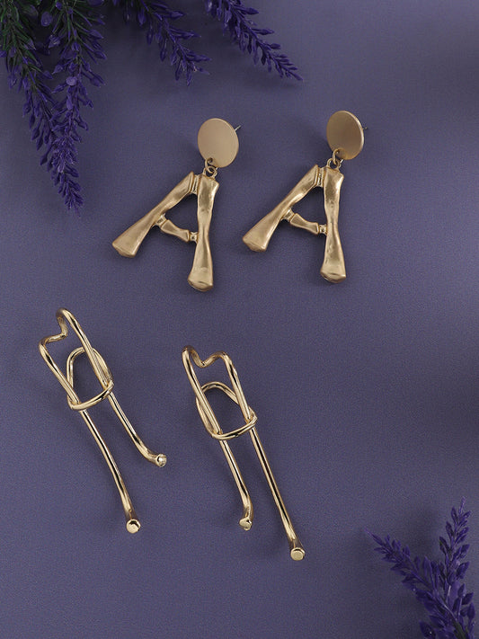 Set Of 2 Gold-Plated Contemporary Drop Earrings