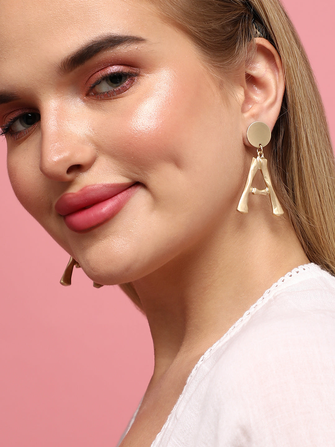 Set Of 2 Gold-Plated Contemporary Drop Earrings