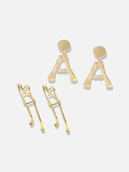 Set Of 2 Gold-Plated Contemporary Drop Earrings