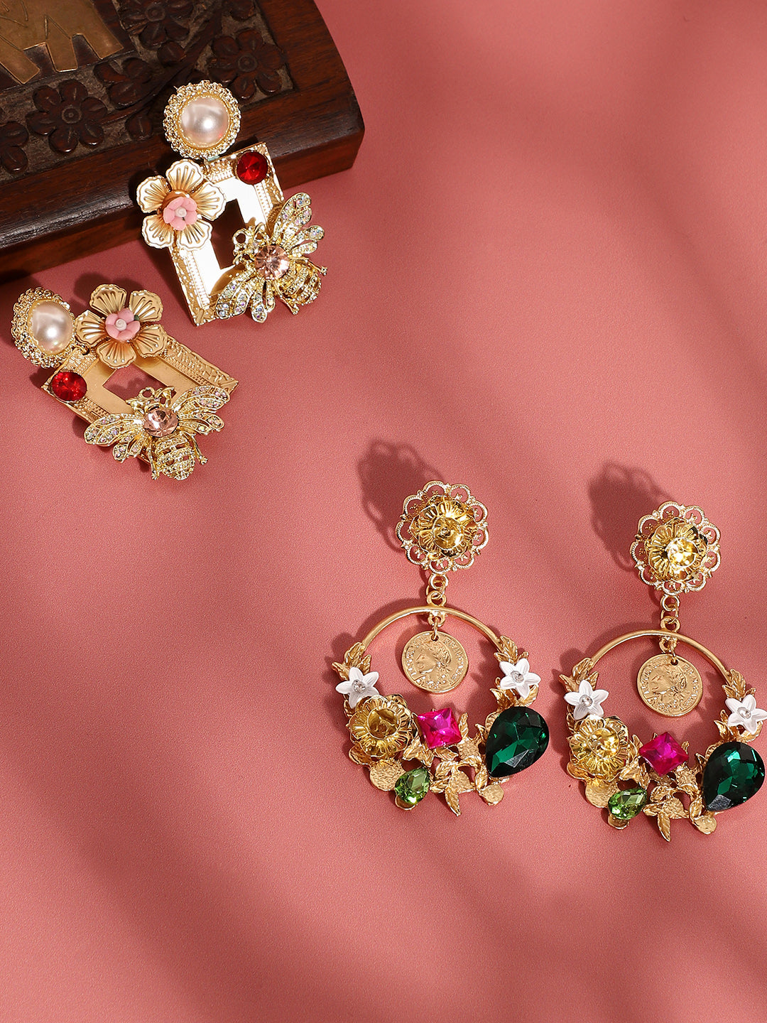 Pack Of 2 Gold-Plated Contemporary Drop Earrings