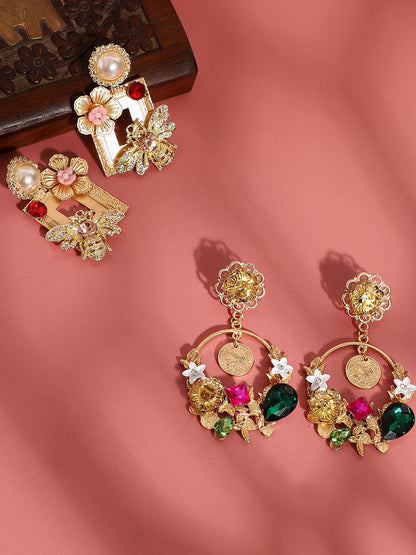 Pack Of 2 Gold-Plated Contemporary Drop Earrings