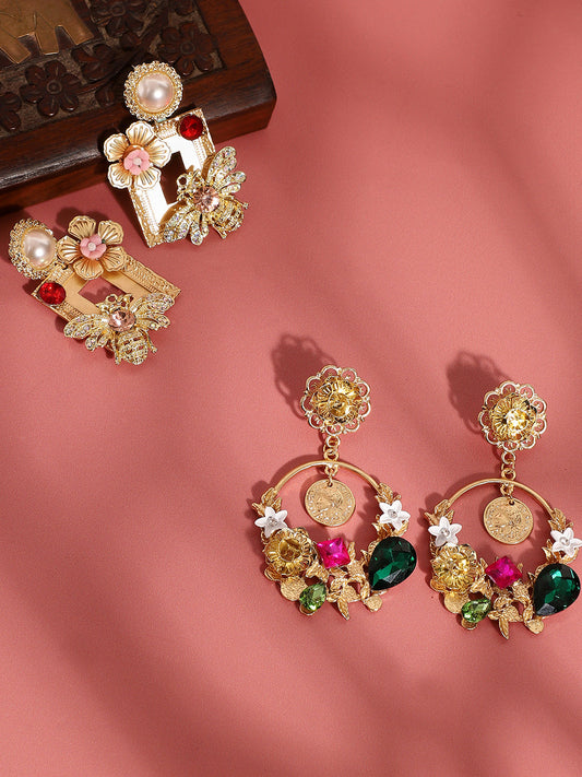 Pack Of 2 Gold-Plated Contemporary Drop Earrings