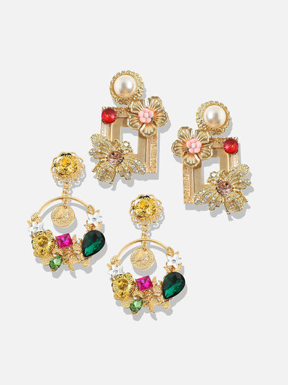 Pack Of 2 Gold-Plated Contemporary Drop Earrings