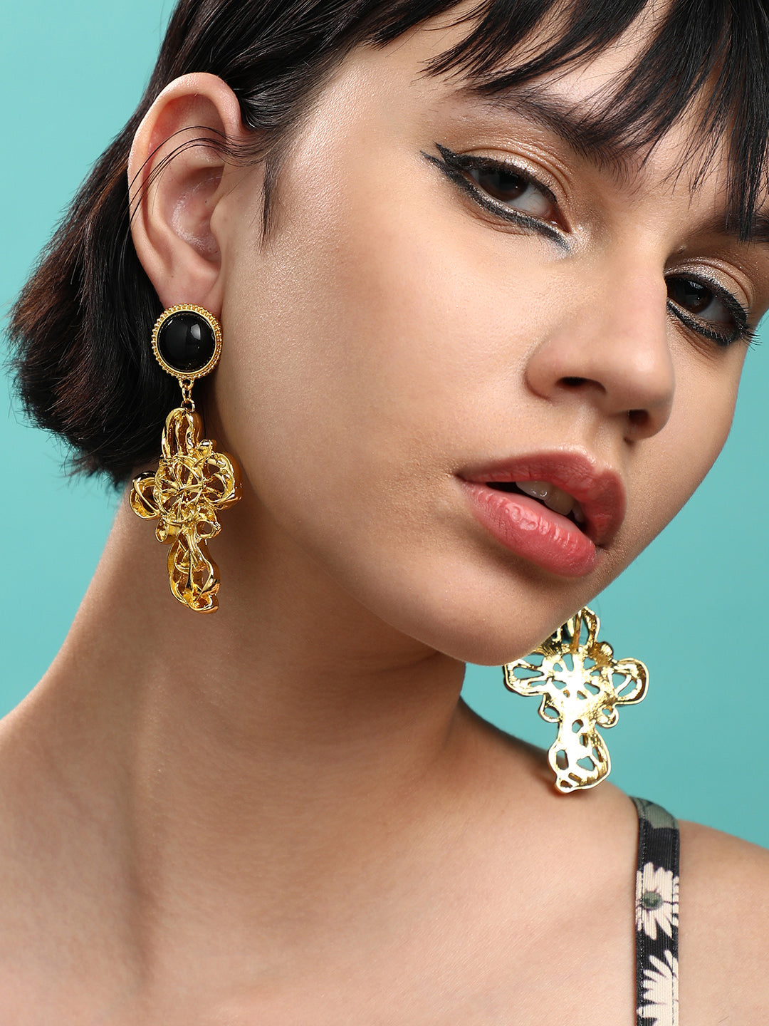 Stylish Stunners Bold Set Of 2 Gold-Plated Contemporary Drop Earrings