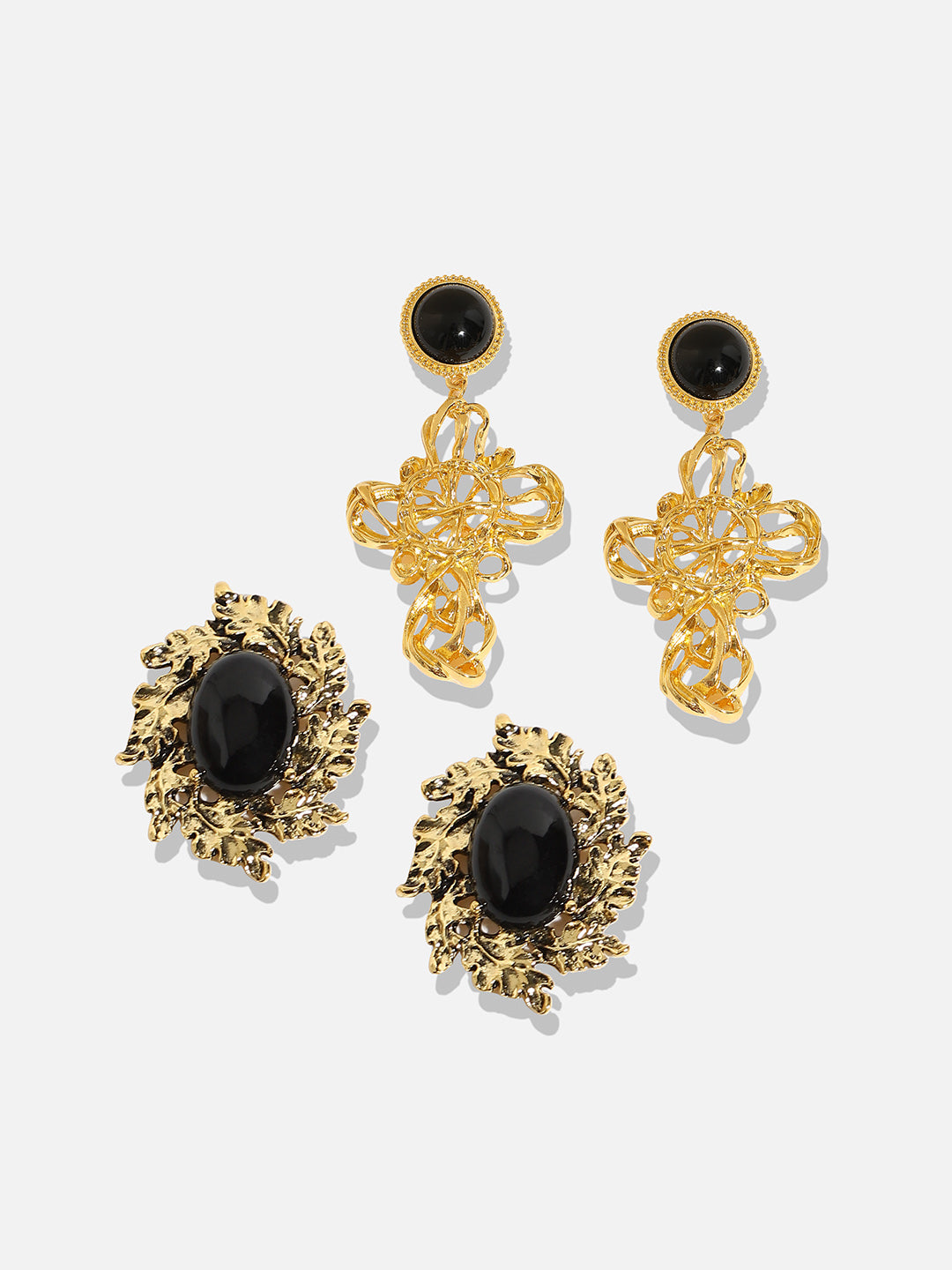 Stylish Stunners Bold Set Of 2 Gold-Plated Contemporary Drop Earrings