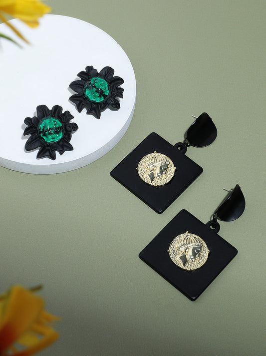 Set Of 2 Contemporary Stone Studded Drop Earrings