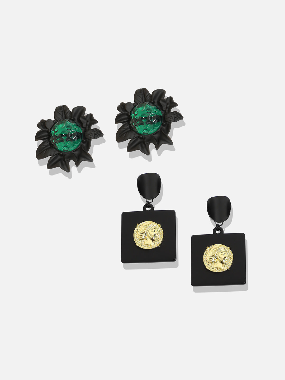 Set Of 2 Contemporary Stone Studded Drop Earrings