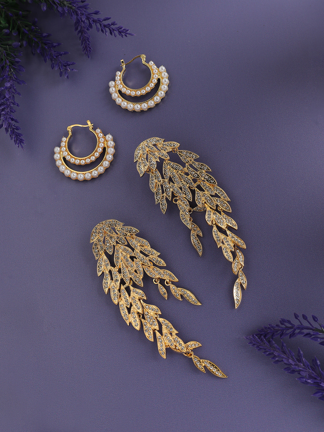 Set Of 2 Gold-Plated Contemporary Beaded Drop Earrings