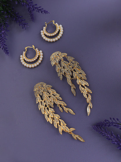 Set Of 2 Gold-Plated Contemporary Beaded Drop Earrings