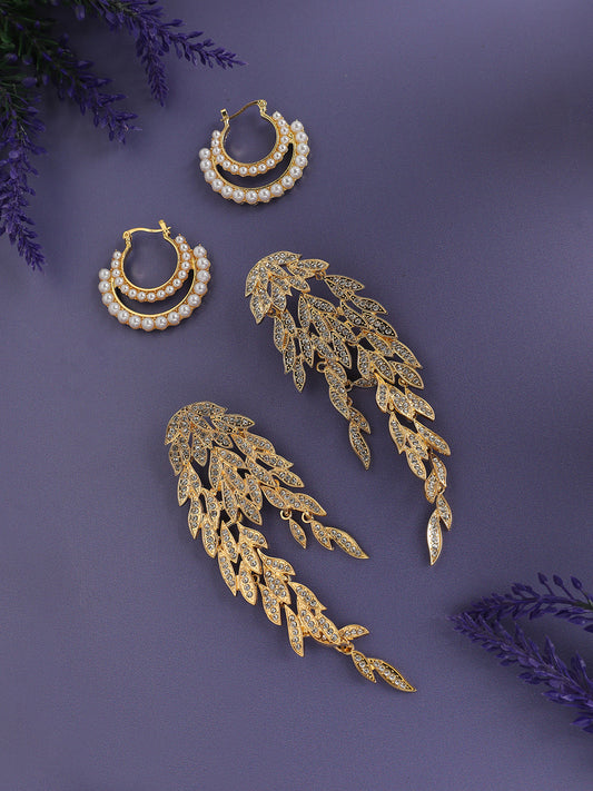 Set Of 2 Gold-Plated Contemporary Beaded Drop Earrings