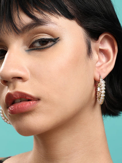 Set Of 2 Gold-Plated Contemporary Beaded Drop Earrings