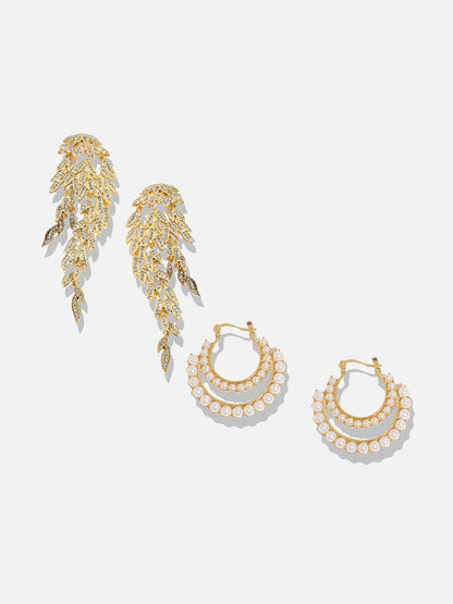 Set Of 2 Gold-Plated Contemporary Beaded Drop Earrings