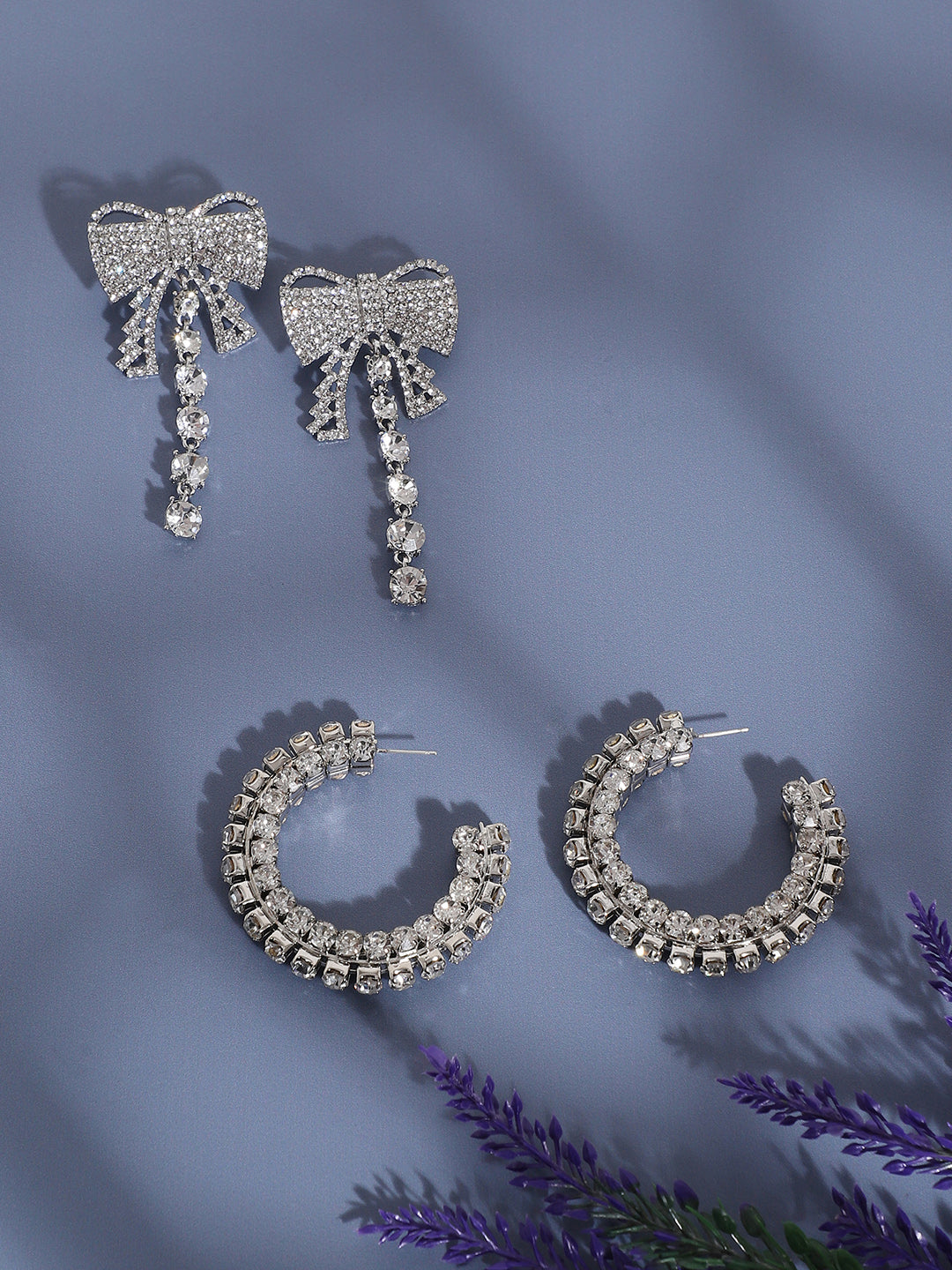 Pack Of 2 Silver-Plated Contemporary Drop Earrings