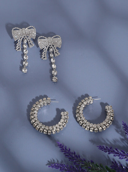 Pack Of 2 Silver-Plated Contemporary Drop Earrings