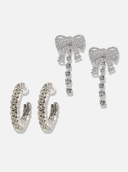 Pack Of 2 Silver-Plated Contemporary Drop Earrings
