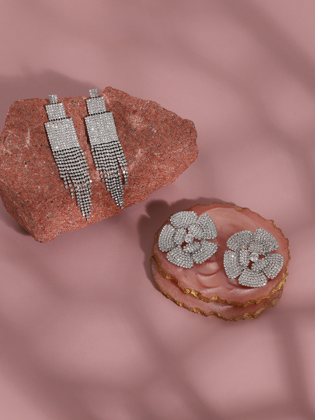 Pack Of 2 Silver-Plated Contemporary Drop Earrings
