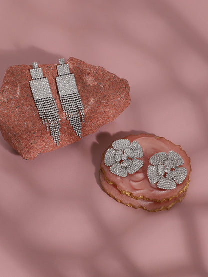 Pack Of 2 Silver-Plated Contemporary Drop Earrings