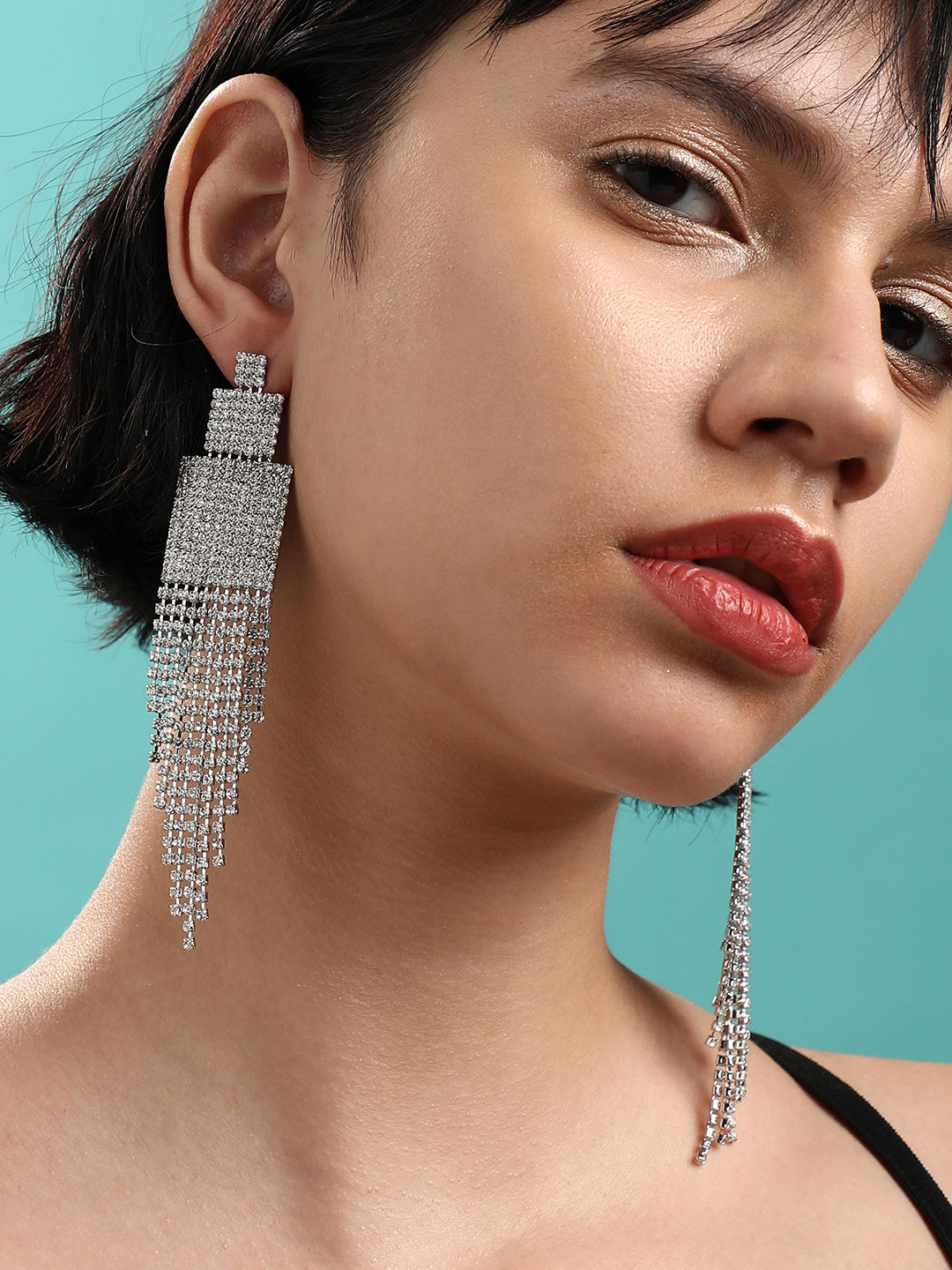 Pack Of 2 Silver-Plated Contemporary Drop Earrings